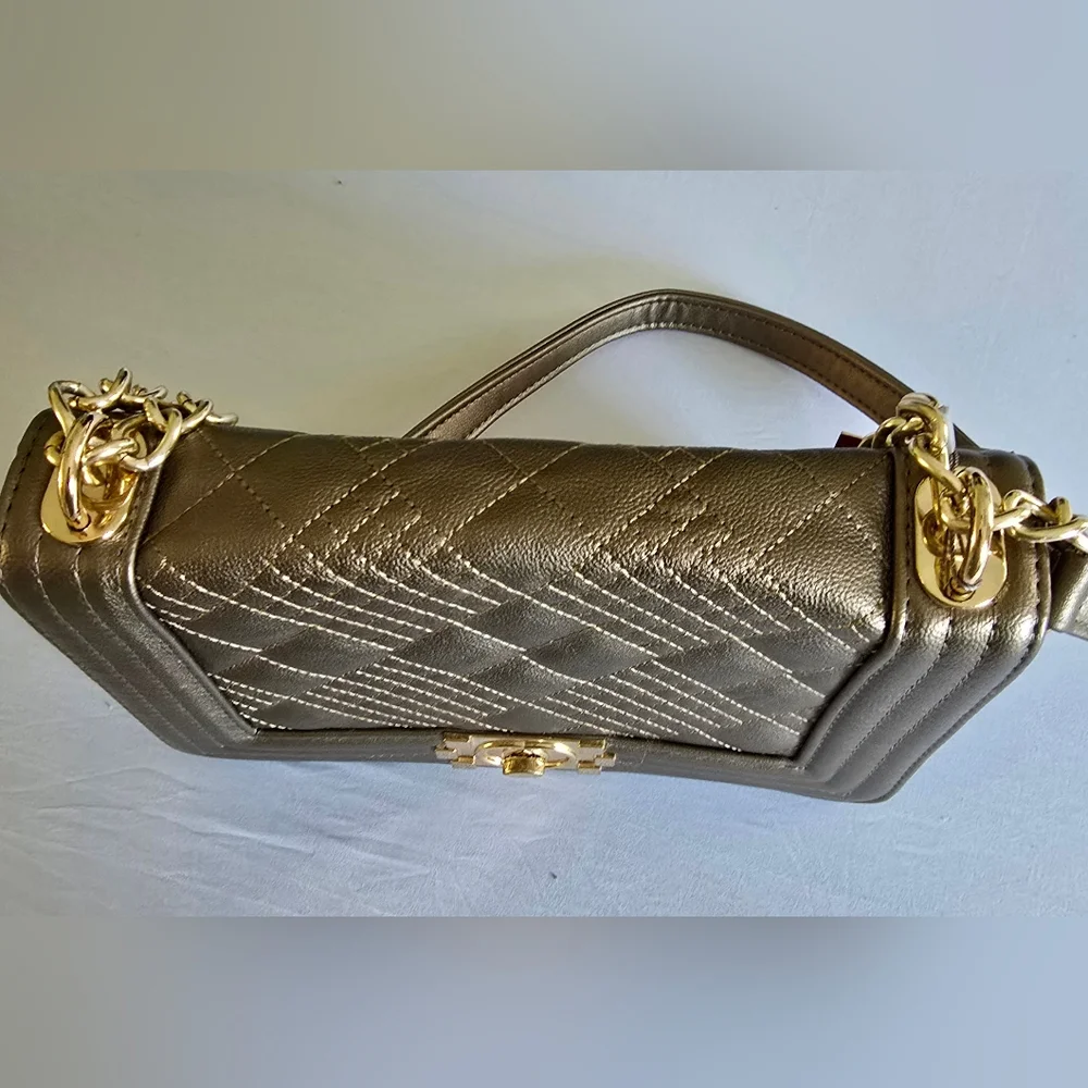 NEW VIETA Grey Purse Quilted Crossbody Bag Gold Chain Shoulder Pocketbook NWT